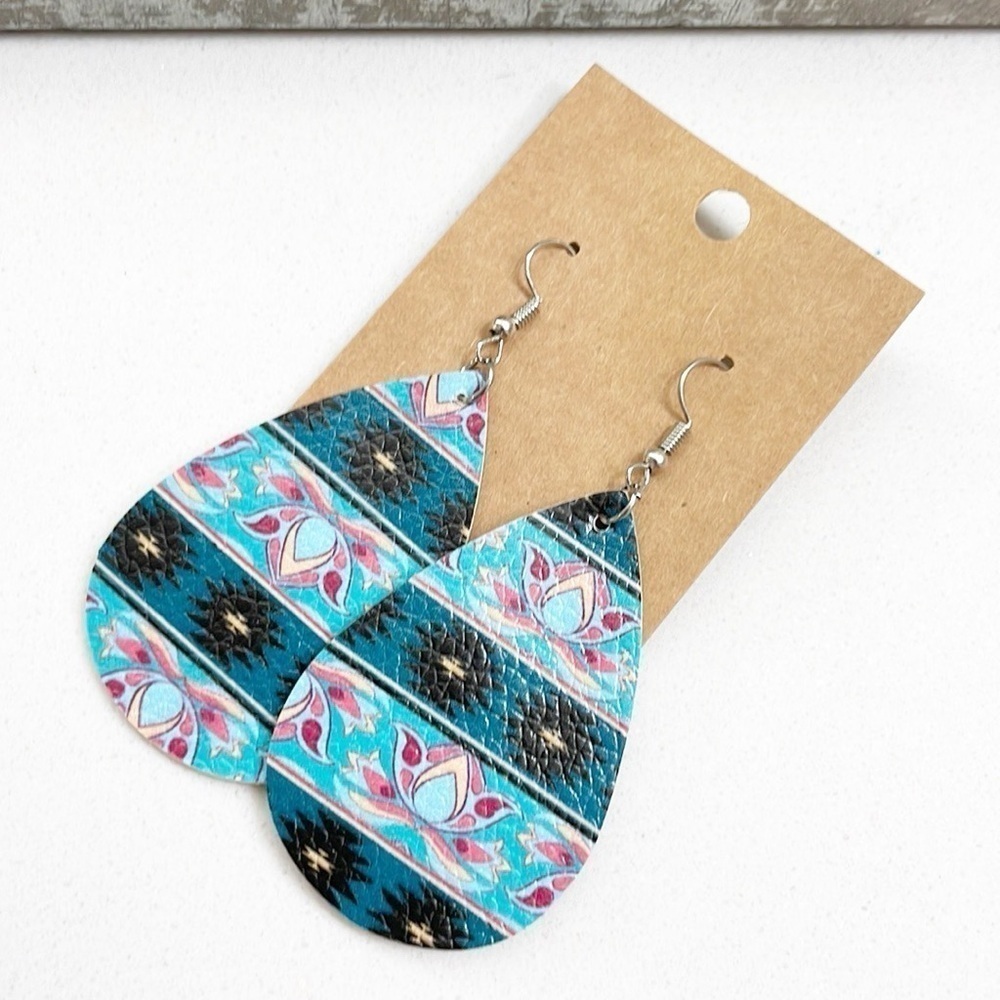Lotus print teardrop hand made earrings